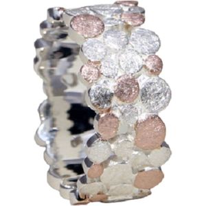 Schitterende Bicolor Rosé Vergulde Zilveren Brede Ring 17.25 mm. (maat 54) | Damesring | Jonline