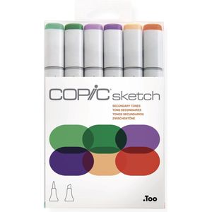 COPIC Marker Sketch 6 Stuks Set ´Secondary Tones´ - Twinmarkers Professionele Kwaliteit - Stiften Op Alcoholbasis - Stiften Voor Tekenen En Ontwerpen
