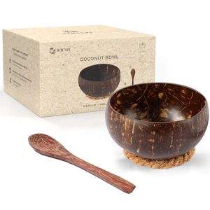 Namture Coconut Bowl Set – Inhoud 600ml – Medium Kokosnoot Kom – 100% Natuurlijk - Binnenkant Gepolijst - Duurzaam – Diameter 12-13cm