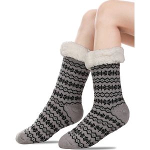 Vloer sokken - Warme Wintersokken - Sokken voor Binnen - Pantoffels voor bij de open haard - Warme Antislip Huissokken Volwassenen - Antislip Slippersokken voor- Dikke Pluche Sokken - Tapijtsokken - Thuis Sokken-Donkergrijs- mannen 40-45