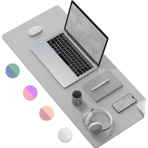 Desk Mat Dual-Sided Waterproof Large Protector Mouse Pad for Keyboard and Mouse Writing Pad Large for Office/Home/Decor 90x40cm Light Gray+Silver Desk Mat