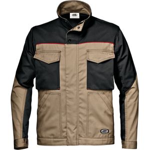 SIR SAFETY FUSION SHORT JACKET Werkjas, Khaki/Zwart - 100% Massaua Katoen - Verborgen Rits Met Klittenbandsluiting - Borstzakken Met Klep En Klittenbandsluiting