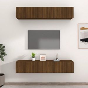 The Living Store Wandgemonteerde tv-meubels - Bruineiken - Set van 4 - 80x30x30 cm - Stevig bewerkt hout