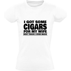 I got some cigars for my wife, Best trade I ever made Dames T-shirt | sigaar | sigaren | grap | grappig | tabak | smoking | roken | sigaretten | Wit