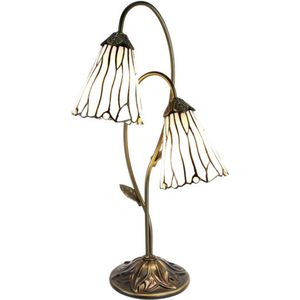 Tiffany Tafellamp 61 cm Bruin Wit Glas Tiffany Bureaulamp Tiffany Lampen Glas in Lood