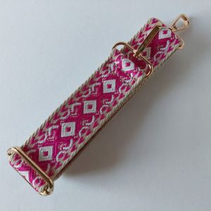 bag strap tashengsel diep roze gemêleerd brede band - voor schoudertas - over de schouder - messing haakjes - makkelijk - fototas koord