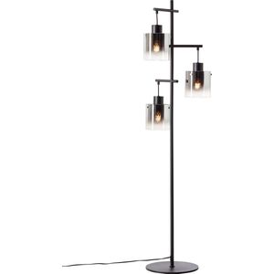 Brilliant Lamp Simonis vloerlamp 3-lamps zwart/gerookt glas aluminium/zwart metaal 3x A60, E27, 52 W