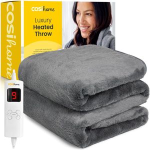 Cosi Home – Luxe Elektrische Deken van Kunstbont – 180 x 130 cm Warmtedeken met 9 Warmtestanden, 9-Uurs Timer en Oververhittingsbeveiliging – Machinewasbaar – Grijs