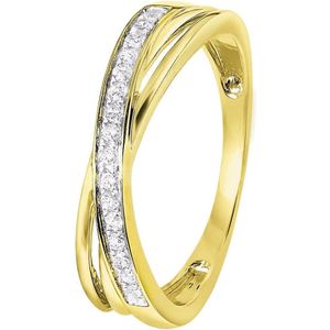 Lucardi Dames Ring met 16 diamanten 0,10ct - Ring - Cadeau voor vrouwen - 14 Karaat Goud - Geelgoud