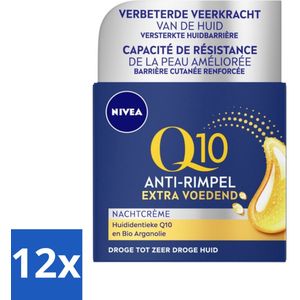 12 x NIVEA - Nachtcrème - Q10 Extra Voedend - Voor droge huid - Anti-Rimpel - Met Creatine - 50 ml - NIVEA Q10 - Nachtcrème - Droge Huid - Anti-rimpelcrème - Hydratatie