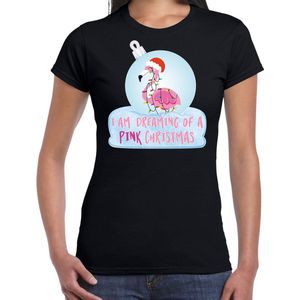 Flamingo Kerstbal shirt / Kerst t-shirt I am dreaming of a pink Christmas zwart voor dames - Kerstkleding / Christmas outfit XL