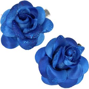 Haarspeld Duckklem Roos Bloem 4,5cm Glitter Blauw 2 Stuks Haarklem Haarclip Haar Klem Hair Clip Flower