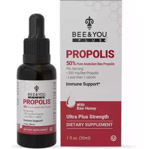 BEE&YOU 50% Puur Propolis Tinctuur - met Rauwe Honing - Grote Bron van Antioxidanten - Natuurlijke Immuunsysteem Ondersteuning - Ultra Potency - 30 ml