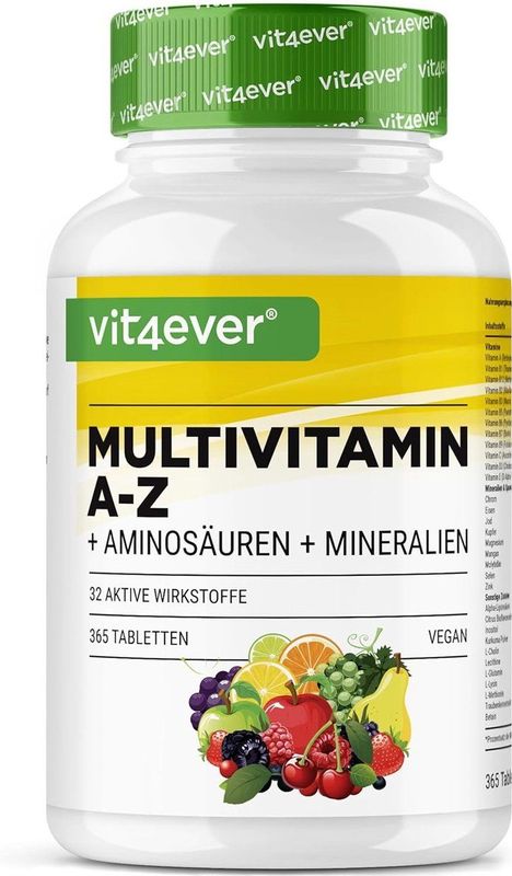 Vit4ever - Multivitamine A-Z - 365 Tabletten - 32 Actieve Bestanddelen - Veganistisch - Hoog Gedoseerd