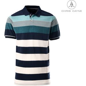 Chris Cayne heren polo shirt - maat M – kleur blauw/petrol/offwhite - poloshirt korte mouw - gestreept - pique - streeppatroon