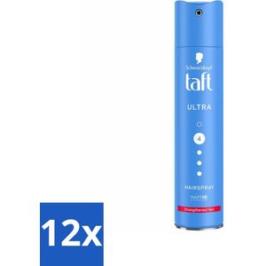 12 x Taft - Ultra 4 - Haarspray - Langdurige fixatie - 250 ml - Haarspray - Taft - Ultra Strong - Langdurige Fixatie - Haarverzorging