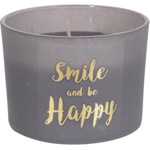 Kaarsen in glas ""Smile and be Happy"" - per 3 stuks