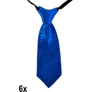 6x Mini stropdas blauw met strass stenen 20cm - Festival thema feest pride fun party