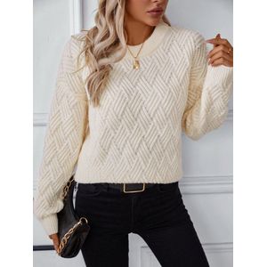 Pullover dames casual gebreide trui winter ronde hals losse trui warme uitloper pullover tops Debroken wit M