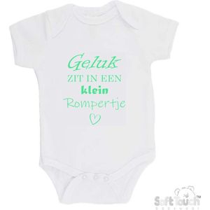 100% katoenen Romper ""Geluk zit in een klein rompertje"" Unisex Katoen Wit/mint Maat 62/68