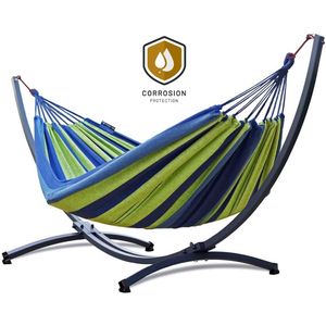 Hangmat met standaard – 2 persoons – VERZINKT METALEN frame tot 220 kg - WEERBESTENDIG - Grande Premium Medelin