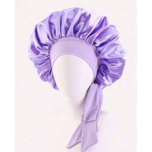 S&E Satijnen Haarband met Strik – Anti-Pluis Slaapmuts voor Krullen – 14 cm Elastisch Haaraccessoire – Haarbescherming tijdens het Slapen - Paars