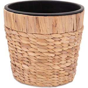 Bloempot Ronde gevlochten zeegras met kunststof inzetstuk planten - 26 cm