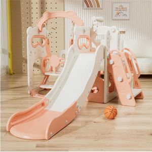 Speeltoestel Toren XL Creme/Peach Roze met glijbaan en schommel voor binnen en buiten - Baby - Peuter - Kleuter - Cadeau - 1 jaar - 2 jaar - 3 jaar - Sinterklaas - Kerst - Jongen - Meisje - Schuifaf