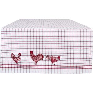Clayre & Eef - Tafelloper - Katoen - geruit - Kippen & Hanen - Country Side Chicken - Rood - 50 x 140 cm