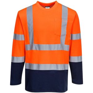 Portwest Tweekleurig, Katoen comfort T-shirt met lange mouwen S280 - Oranje/Marine - M