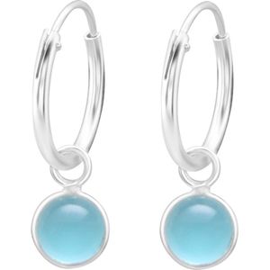 Gem Hoops | Oorbellen 925 zilver met edelsteen chalcedoon (blauw) | 14 mm