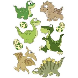 9x Dinosaurus met wiebeloogjes dieren 3D stickers - kinderstickers - stickervellen - knutselspullen