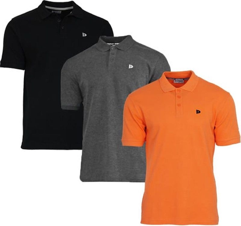 Donnay - Polo Noah - Sportpolo - Zwart/Charcoal/Apricot orange - 3-Pack