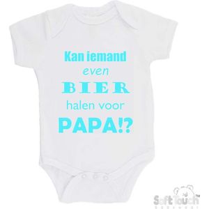 100% katoenen Romper ""Kan iemand even bier halen voor papa!?"" Vader Vaderdag Papa Unisex Katoen Wit/aquablauw Maat 62/68