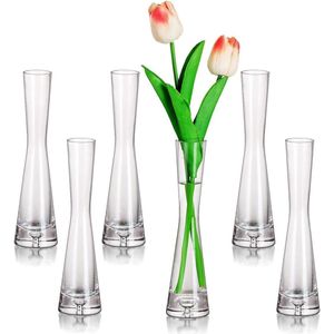 Bloemenvaas, moderne glazen vazen, smal, set van 6, 20 cm hoog, Blomus vaas, glazenset, handgemaakt, smalle vazen, woonkamer, eettafel, tafeldecoratie, tulpenvaas, decoratieve vaas voor