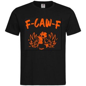 T-shirt Unisex Volwassenen Lol - Festival - carnaval - Koning Koningsdag - feestje - grappig - grappige tekst - Weekend - Tekst - ""F-CAW-F"" Fuck Off | korte mouw | Zwart/oranje | maat XXL