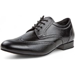 Heren Dansschoenen voor brede voeten - Diamant 099 - 025 - 028 - Echt leer - Klassieke model - Comfortabele model - Schokabsorberend - Suede zool - Vetersluiting - Intensief gebruik - Social, Ballroom, Tango - Diamant - Zwart - 40.5