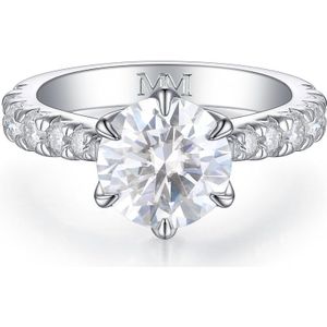 Yuliana - 14k Witgouden Moissanite Verlovingsring in Tulp Zetting met Schitterende Zijstenen - 0.5 karaat