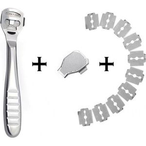 *** Voordeel Pack RVS Eeltverwijderaar - Eeltrasp - Eeltschraper - Eeltrasp - inclusief 10 reserve mesjes - van Heble® ***