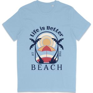 T Shirt Heren Dames - Zomer Ontwerp: Life Is Better At The Beach - Licht Blauw - XS