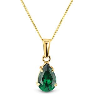 Miore - Groene Smaragd Ketting met Hanger Dames - Conflictvrije Edelstenen - 9 Karaat - Kleur Geelgoud - Handgemaakte Hoogwaardige Sieraden