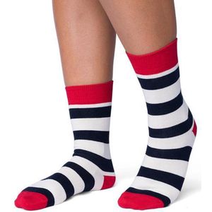 CADA 2 Paar Dames Sokken gestreept Wit, Donker blauw, Rood 35-38