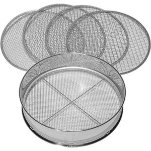 Siebmeister 5000 - 5in1 Tuinzeef met 5 Verwisselbare Zeefinzetten Ø 3-12 mm - Voor Grond, Stenen, Compost, Onkruid, Zand, Grind en Zaden - 30 cm Rond - Roestwerend Metaal