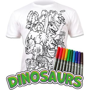Splat T- shirt - Kleur telkens opnieuw je mooie T shirt - Dinosaurus - 5-6 Jaar