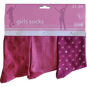 Meisjes sokken - katoen 6 paar - coeur - maat 35/38 - assortiment roze - naadloos