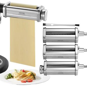 VEVOR 3-Delige Handmatige Pastamaker, Roestvrij Staal, Instelbare Deegmaker, voor Spaghetti, Lasagne, Fettuccine, Met Reinigingsborstel