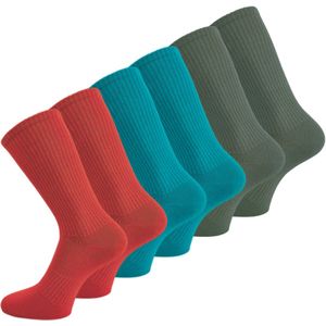 6 paar Katoenen damessokken - Naadloze sokken - Rood/Turquoise/Groen - Maat 35-38