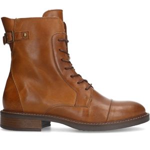 Manfield - Dames - Cognac leren veterboots - Maat 42