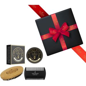 Velihan Beardcare - Baardverzorging Trio Pack Baardbalsem Vanilla Glow, Baardborstel en Baardkam - Cadeau voor mannen - Vaderdag Cadeau - Cadeau voor hem - Cadeau voor Kerst - Valentijdsdag mannen - Giftset mannen - Geschenkset man