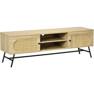 tv-meubel, tv-bord met 2 vakken, 2 kasten, tv-meubel, tv-meubel voor tv-apparaten tot 60 cm, tv-dressoir met kabelopening, voor woonkamer, naturel 150 x 39 x 48,3 cm